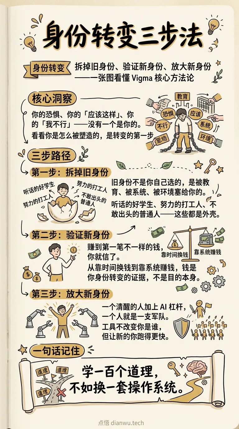身份转变三步法 · 手绘信息图