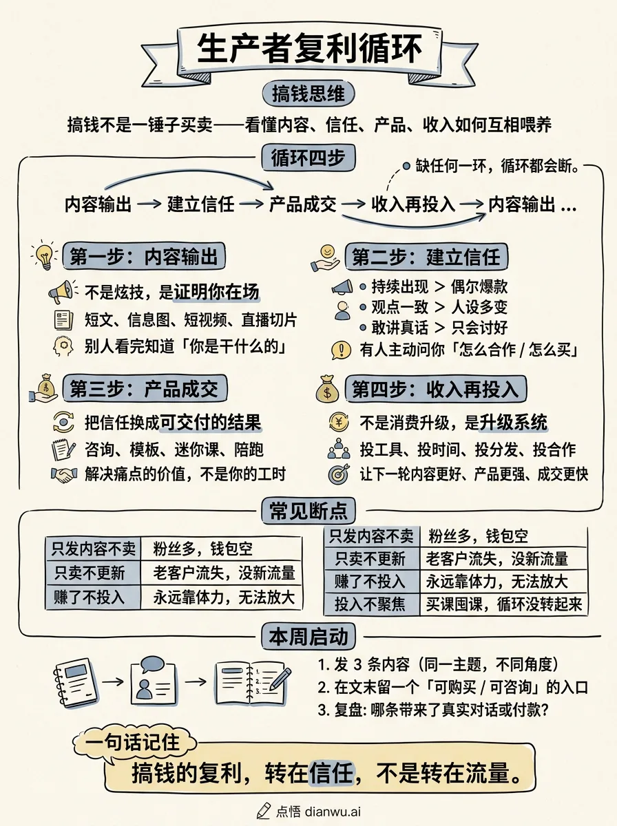 生产者复利循环 · 手绘信息图